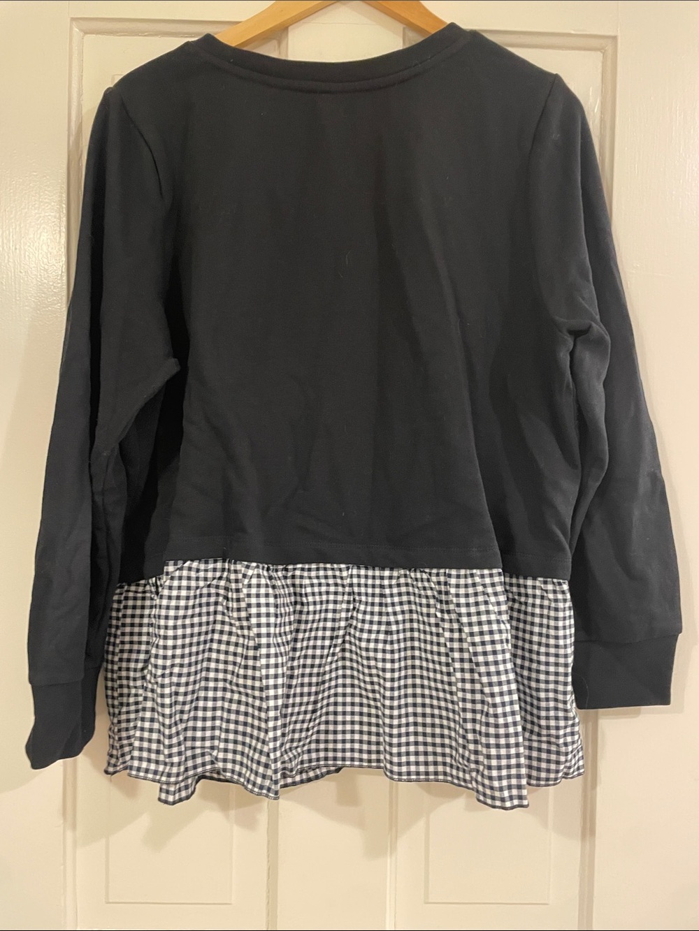 Ava & Viv Black Long-Sleeve Sweatshirt with Black and White Gathered Gingham Hem - Picture 3 of 3